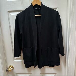 Eileen Fisher Black Open Front Cardigan Silk Cotton XS